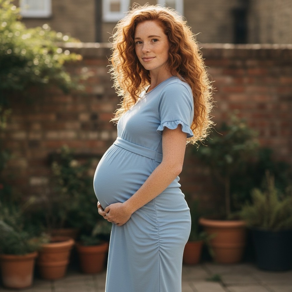 Boohoo Maternity Light Blue Ruffle Sleeve Tie Waist Midi Dress US 10 flirty